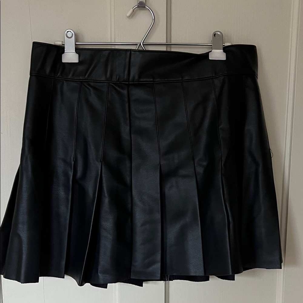 Black Pleated Leather Skirt